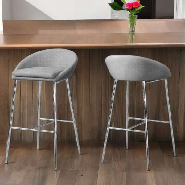 Set of Two 30" Gray and Silver Metal Low Back Bar Chairs