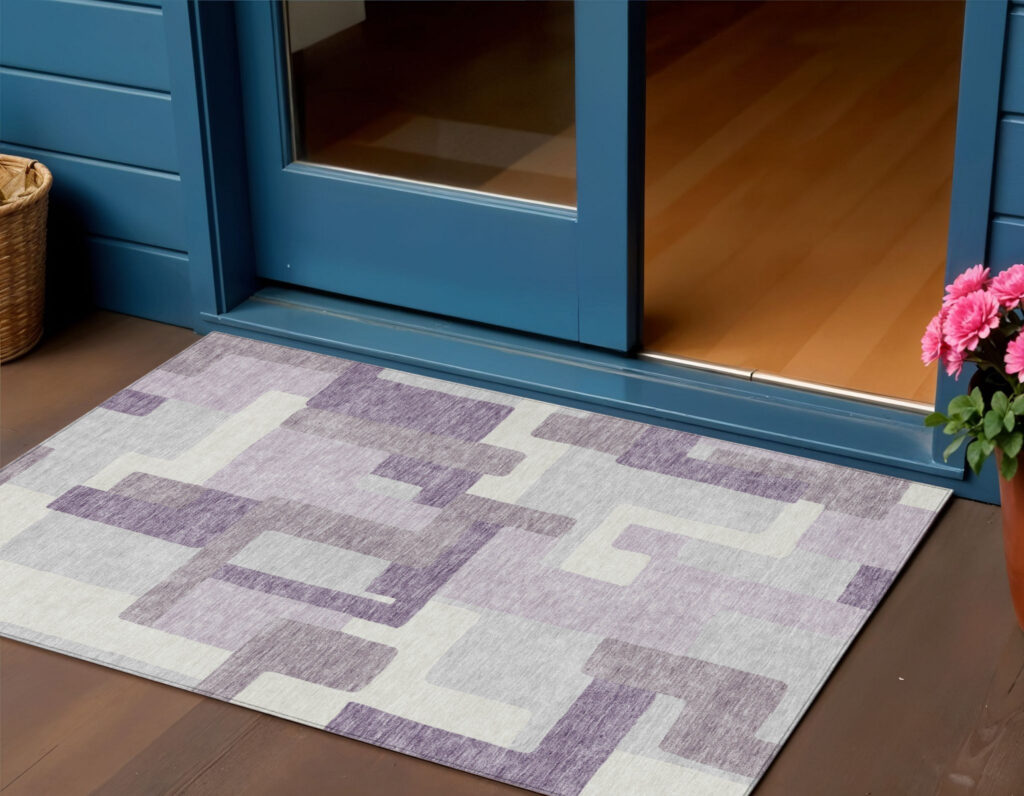 3' X 5' Lavender Purple And Ivory Abstract Washable Indoor Outdoor Area Rug