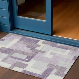 3' X 5' Lavender Purple And Ivory Abstract Washable Indoor Outdoor Area Rug
