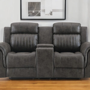 74" Gray Faux Leather Manual Reclining Loveseat With Storage