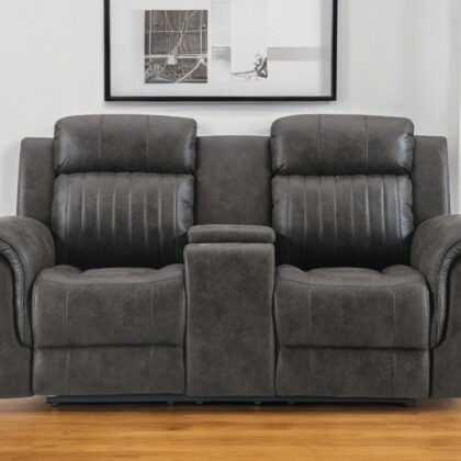 74" Gray Faux Leather Manual Reclining Loveseat With Storage