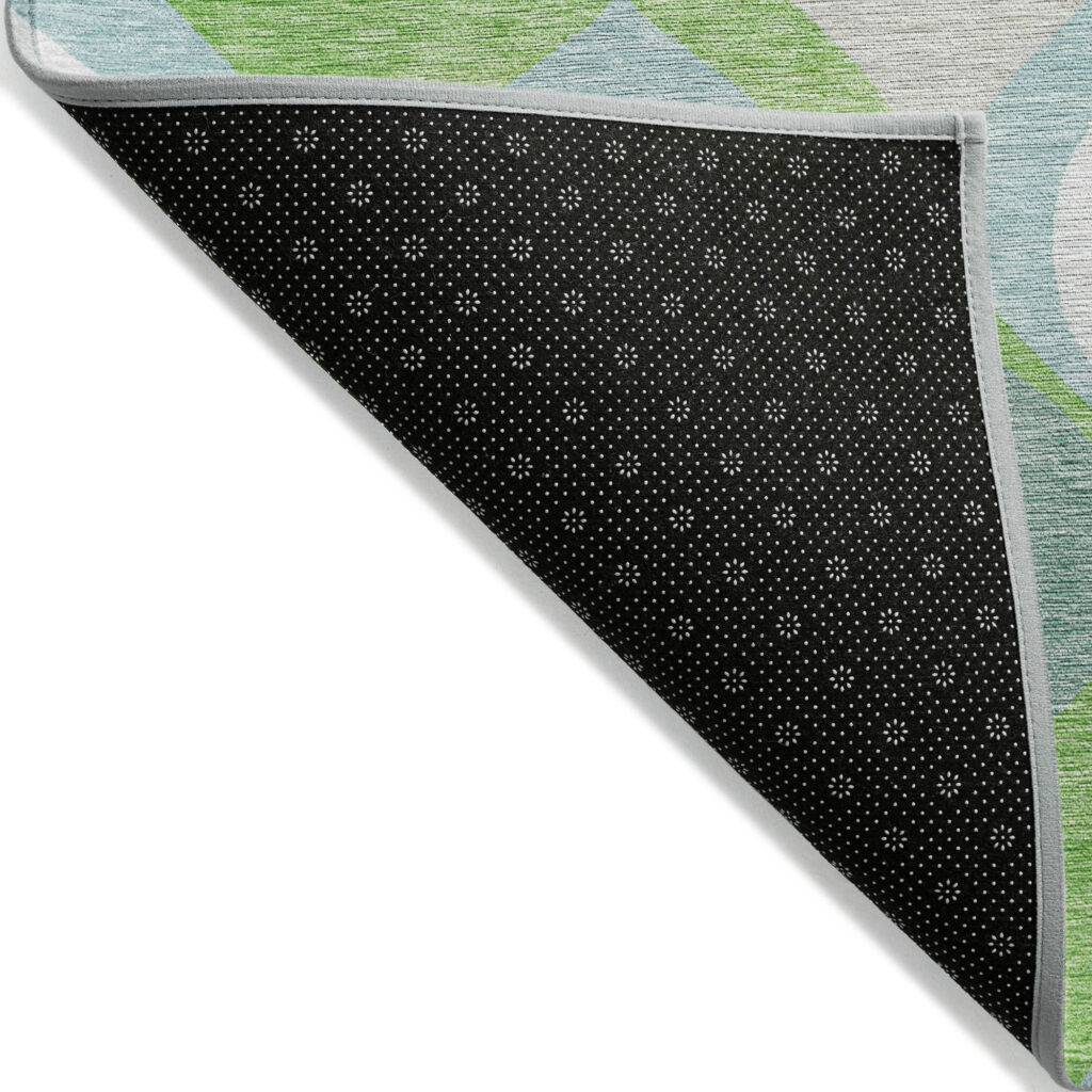 8' Lime Green Sky Blue And Denim Blue Round Ogee Washable Indoor Outdoor Area Rug