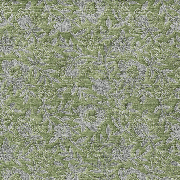 3' X 5' Olive Green And Gray Floral Washable Indoor Outdoor Area Rug