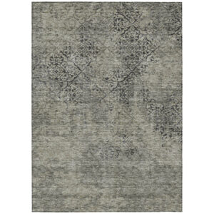 8' X 10' Taupe Khaki And Charcoal Floral Washable Indoor Outdoor Area Rug