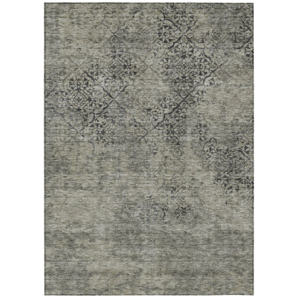 8' X 10' Taupe Khaki And Charcoal Floral Washable Indoor Outdoor Area Rug