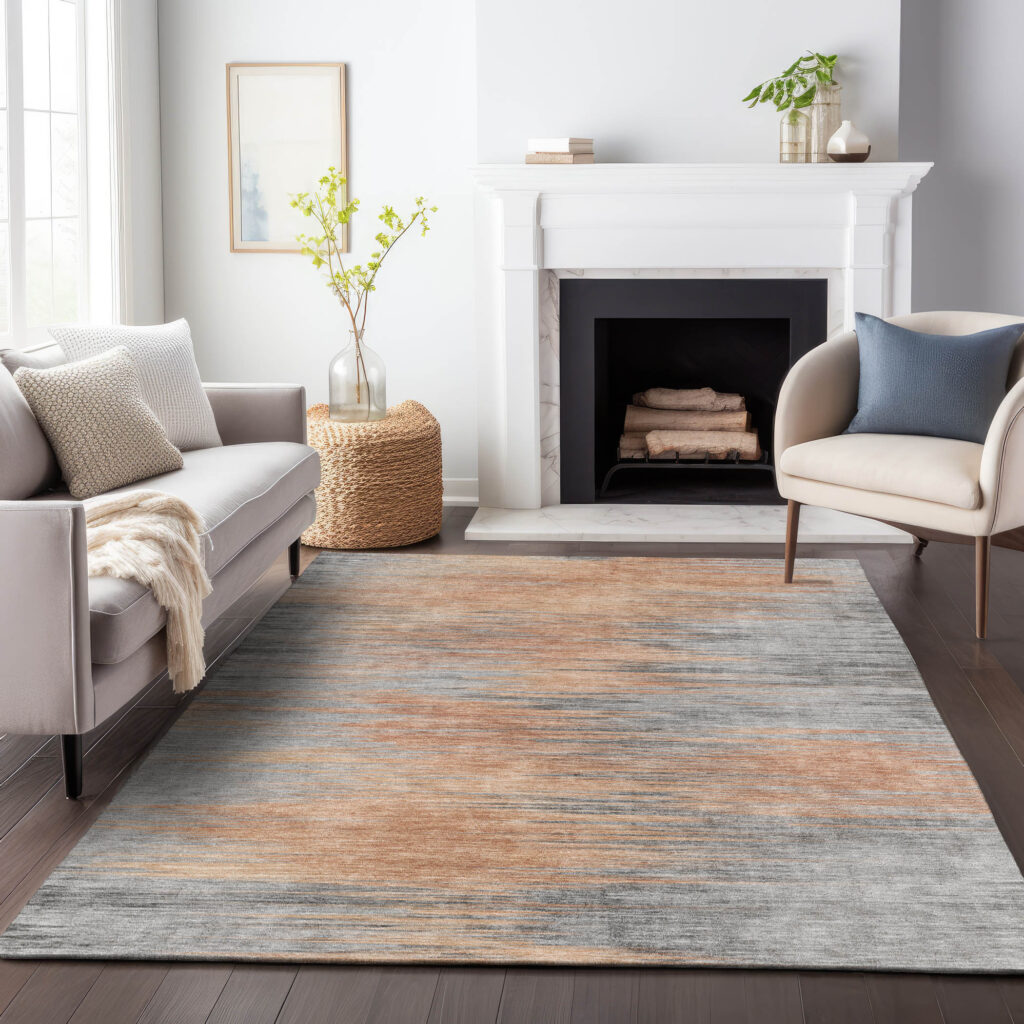 10' X 14' Salmon Gray And Charcoal Abstract Washable Indoor Outdoor Area Rug