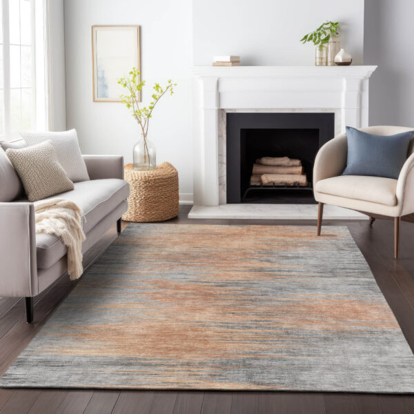 10' X 14' Salmon Gray And Charcoal Abstract Washable Indoor Outdoor Area Rug