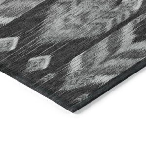 8' Black Charcoal And Silver Round Southwestern Washable Indoor Outdoor Area Rug