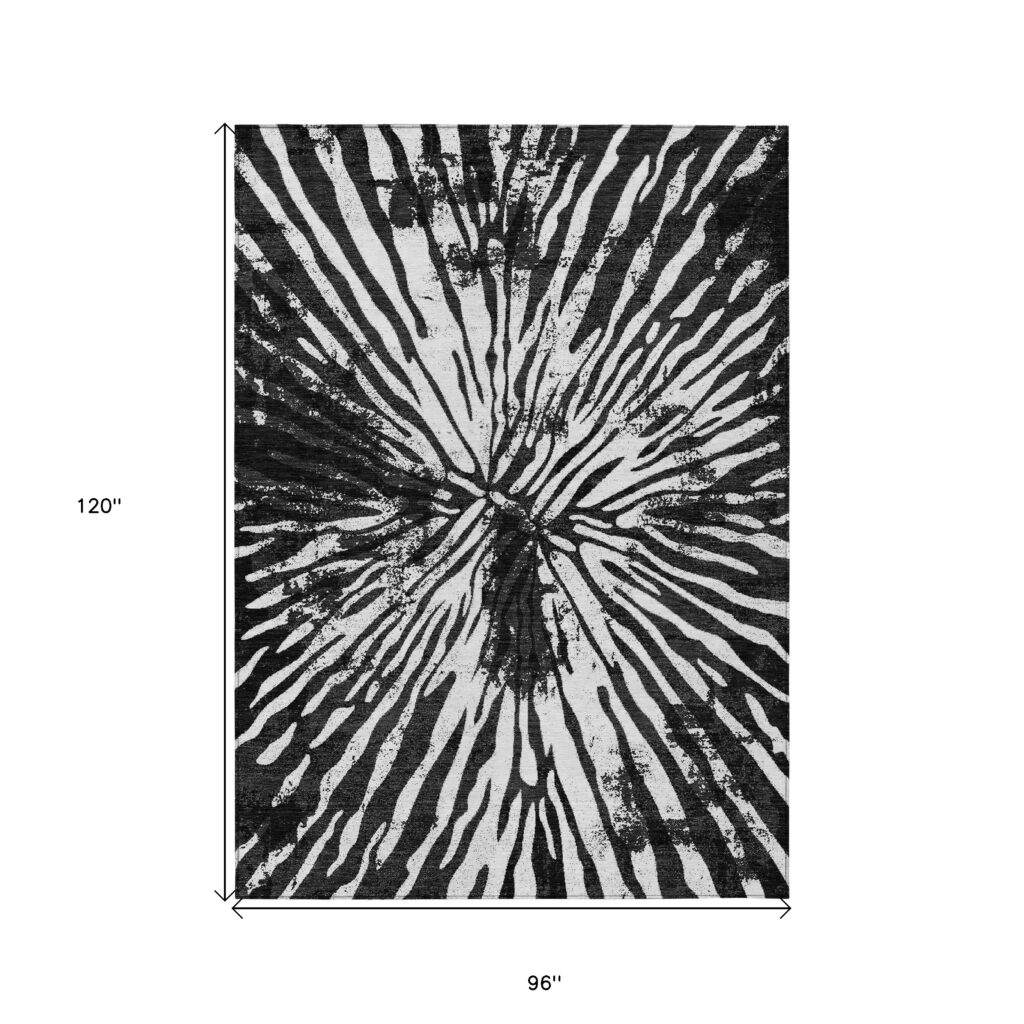 8' X 10' Black Charcoal And Ivory Abstract Washable Indoor Outdoor Area Rug
