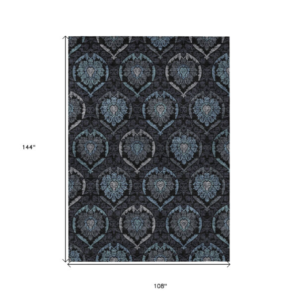 9' X 12' Blue Charcoal And Gray Medallion Washable Indoor Outdoor Area Rug