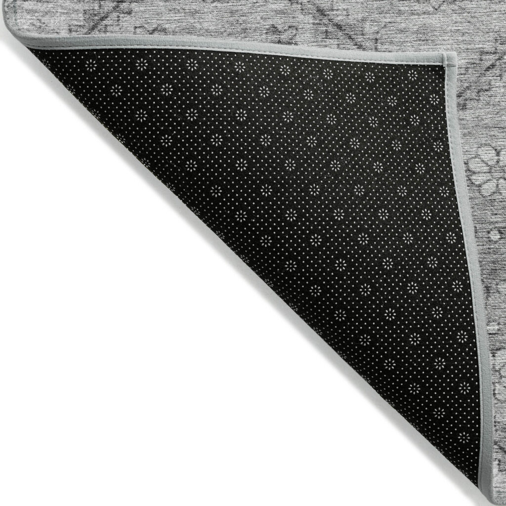 8' X 10' Gray Charcoal And Silver Floral Washable Indoor Outdoor Area Rug
