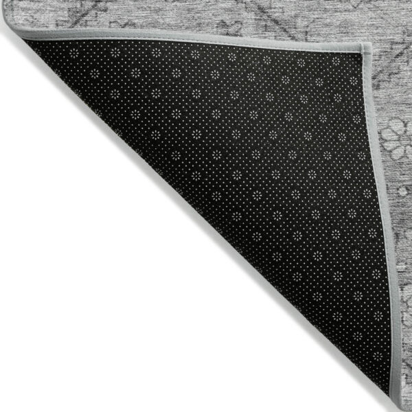 8' X 10' Gray Charcoal And Silver Floral Washable Indoor Outdoor Area Rug
