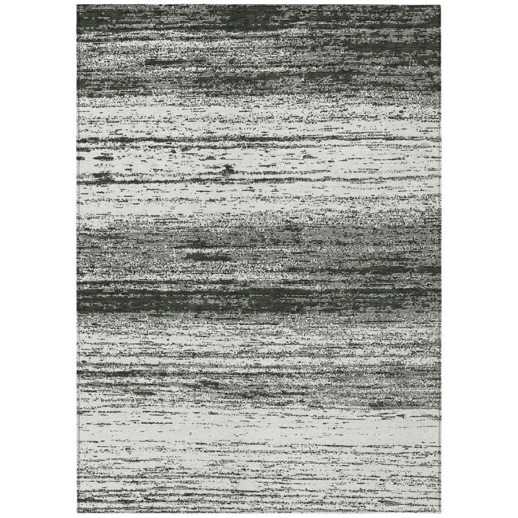 8' X 10' Black Ivory And Gray Striped Washable Indoor Outdoor Area Rug