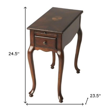 25" Cherry Brown Solid And Manufactured Wood Rectangular End Table With Drawer