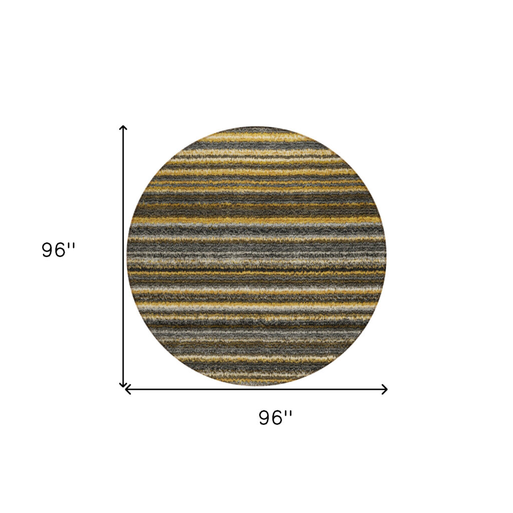 8' Gold Beige And Wheat Round Striped Washable Indoor Outdoor Area Rug