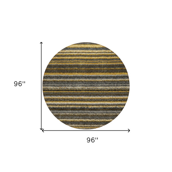 8' Gold Beige And Wheat Round Striped Washable Indoor Outdoor Area Rug