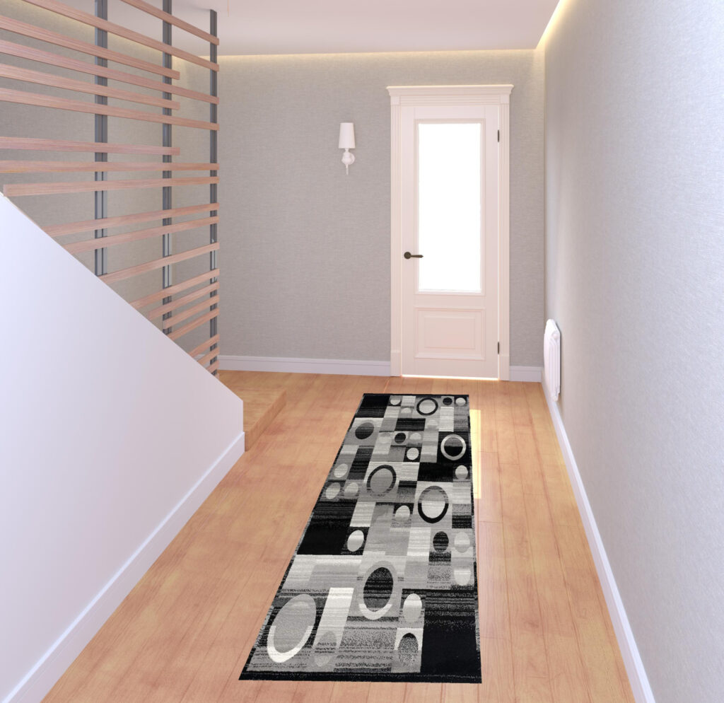 2’ X 8’ Gray Blocks And Rings Runner Rug