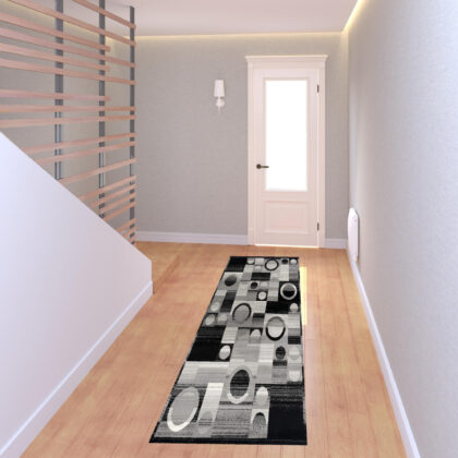2’ X 8’ Gray Blocks And Rings Runner Rug