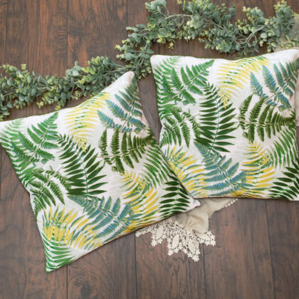 Set of Two 20" X 20" Green and Yellow Botanical Polyester Zippered Pillow