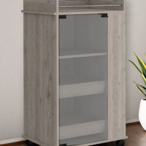 Light Gray Rolling Bar Cart With Wine Storage