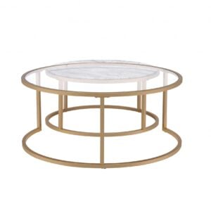 16" Gold And Clear Glass Round Mirrored Nested Tables