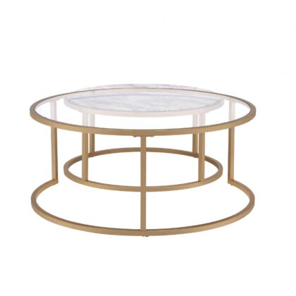16" Gold And Clear Glass Round Mirrored Nested Tables