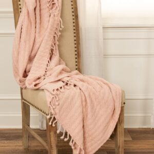 Blush Knitted Throw Blanket with Fringe