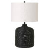 20" Black Rattan Table Lamp With White Drum Shade