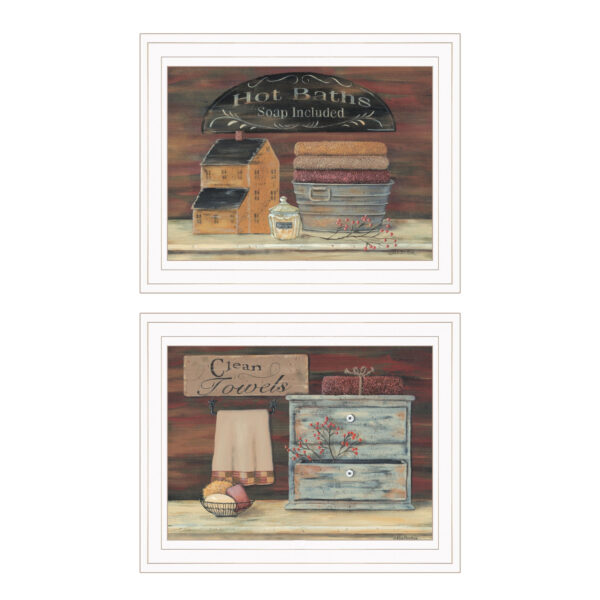 Set Of Two Hot Bath Or Clean Towels 1 White Framed Print Wall Art