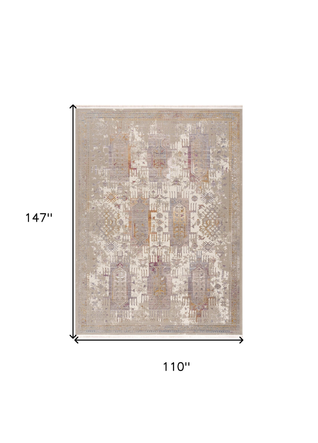 9' x 12' Beige and Ivory Oriental Power Loom Washable Non Skid Area Rug