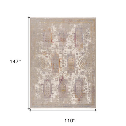 9' x 12' Beige and Ivory Oriental Power Loom Washable Non Skid Area Rug