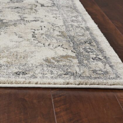 9'X13' Ivory Machine Woven Distressed Floral Traditional Indoor Area Rug