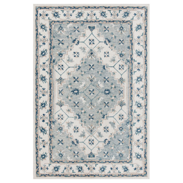 9' x 12' Blue and Ivory Wool Floral Hand Tufted Area Rug