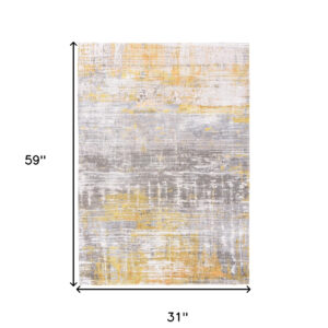 3' X 5' Gray and Yellow Abstract Non Skid Area Rug
