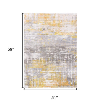 3' X 5' Gray and Yellow Abstract Non Skid Area Rug