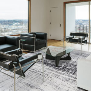 7' x 9' Black and White Abstract Non Skid Area Rug