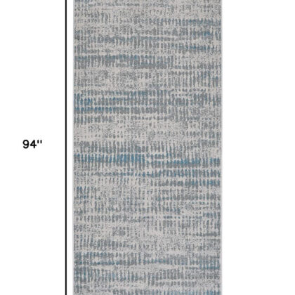 8' Gray and Ivory Abstract Power Loom Runner Rug