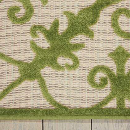 10' X 13' Green Damask Non Skid Indoor Outdoor Area Rug