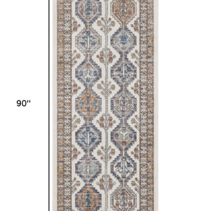 2' X 8' Grey Southwestern Power Loom Non Skid Runner Rug