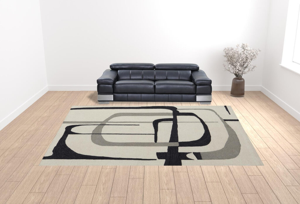 12' X 15' Ivory Gray And Black Wool Abstract Tufted Handmade Area Rug