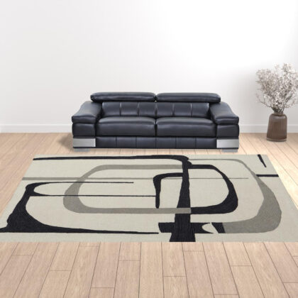 12' X 15' Ivory Gray And Black Wool Abstract Tufted Handmade Area Rug