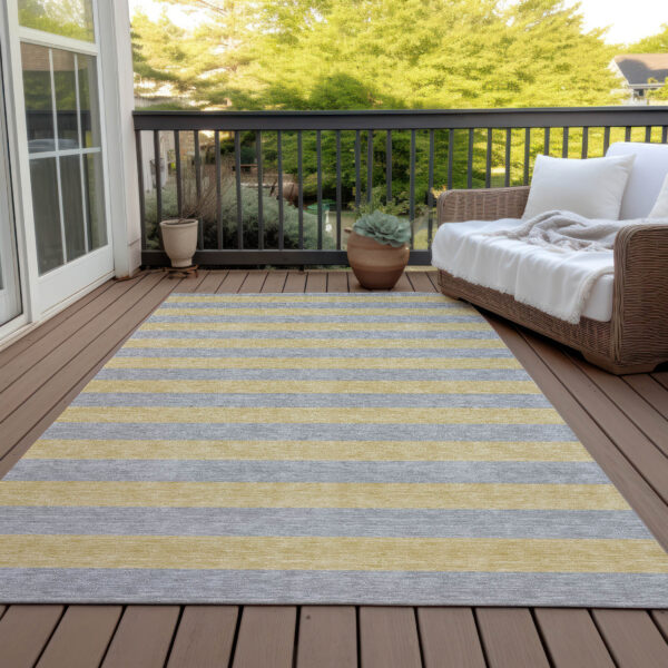 3' X 5' Silver Striped Washable Non Skid Indoor Outdoor Area Rug
