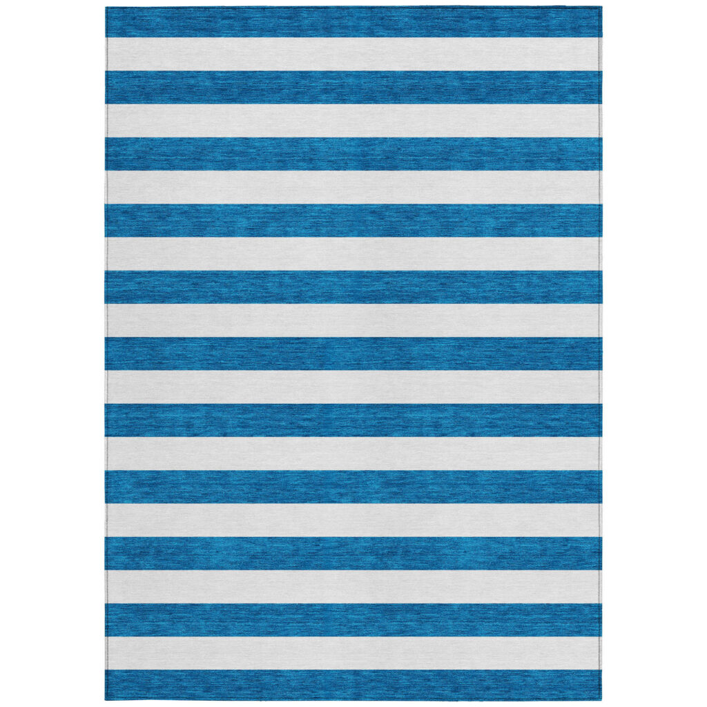 3' X 5' Navy Blue Striped Washable Non Skid Indoor Outdoor Area Rug