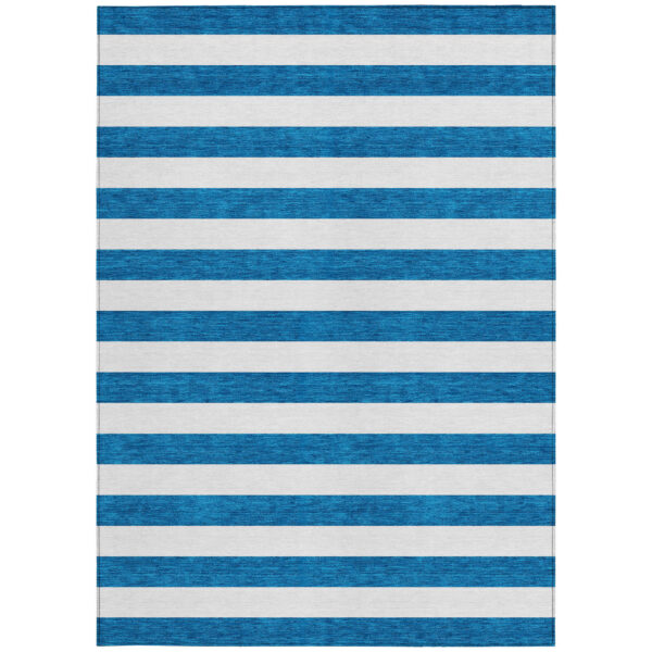 3' X 5' Navy Blue Striped Washable Non Skid Indoor Outdoor Area Rug