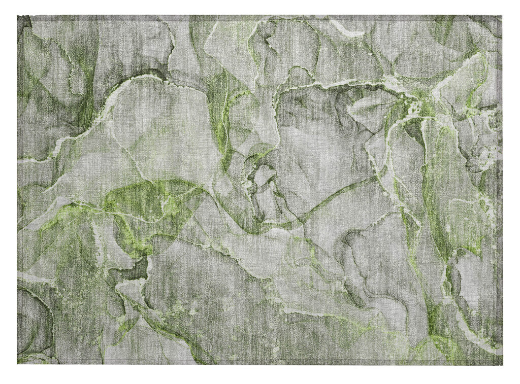 2' X 3' Green Abstract Washable Non Skid Indoor Outdoor Area Rug
