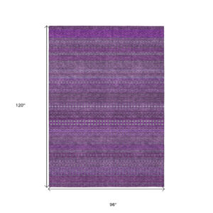8' X 10' Eggplant Striped Washable Non Skid Indoor Outdoor Area Rug