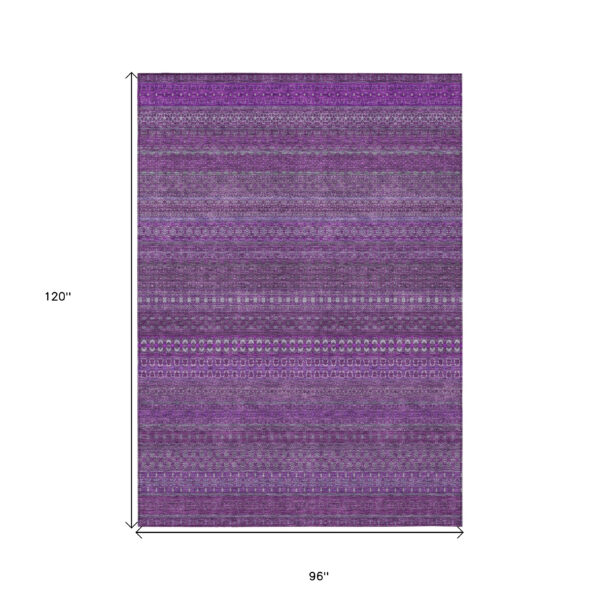 8' X 10' Eggplant Striped Washable Non Skid Indoor Outdoor Area Rug