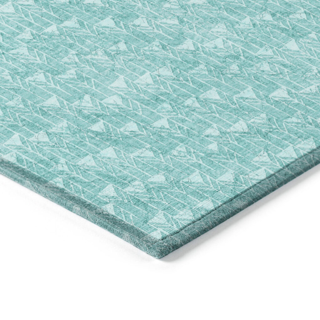9' X 12' Turquoise Geometric Washable Non Skid Indoor Outdoor Area Rug