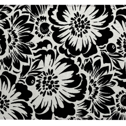 2' X 3' Black and Ivory Floral Washable Non Skid Indoor Outdoor Area Rug