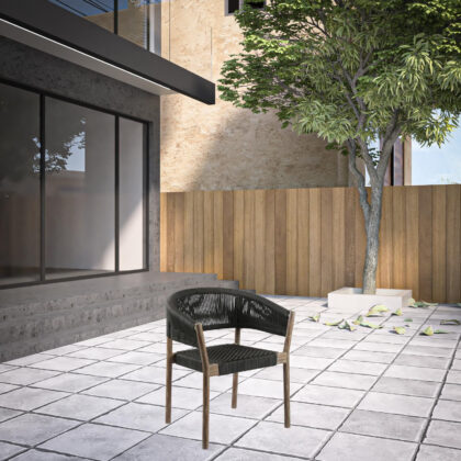 Set of Two 26" Black and Natural Wood Solid Wood Outdoor Dining Chair
